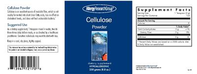 Photo of the Allergy Research Group Cellulose Powder label
