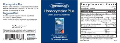 Photo of the Allergy Research Group Homocysteine Plus with Setria Glutathione label