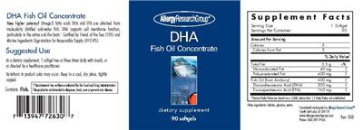 Photo of the Allergy Research Group DHA Fish Oil Concentrate label