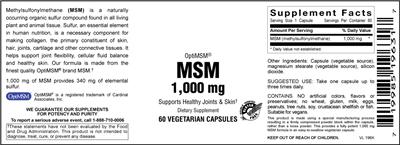 Photo of the Vitamer Laboratories Opti-MSM 1,000 mg label