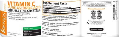 Photo of the Bronson Vitamin C Pure Ascorbic Acid Soluble Fine Crystals 1000 mg label