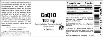 Photo of the Vitamer Laboratories CoQ10 100 mg label