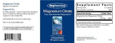 Photo of the Allergy Research Group Magnesium Citrate label