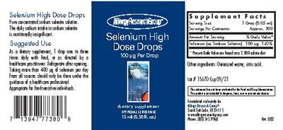 Photo of the Allergy Research Group Selenium High Dose Drops 100 mcg label
