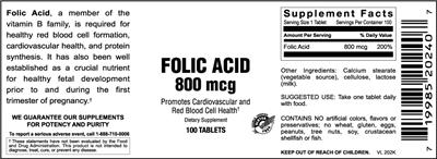 Photo of the Vitamer Laboratories Folic Acid 800 mcg label
