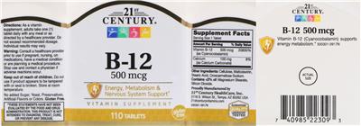 Photo of the 21st Century B-12 500 mcg label