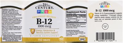 Photo of the 21st Century B-12 1000 mcg label