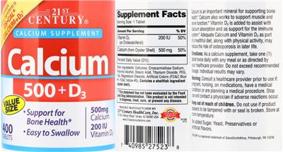 Photo of the 21st Century Calcium 500 + D3 label