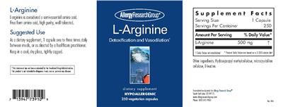 Photo of the Allergy Research Group L-Arginine label