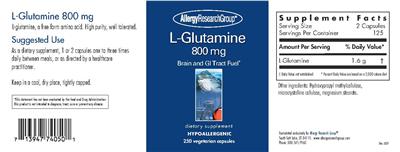Photo of the Allergy Research Group L-Glutamine 800 mg label