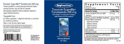 Photo of the Allergy Research Group Tocomin SupraBio Tocotrienols 200 mg label