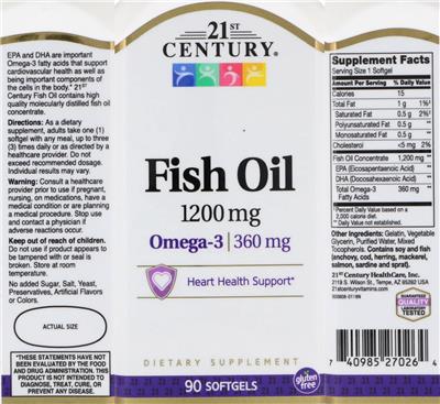 Photo of the 21st Century Fish Oil 1200 mg label