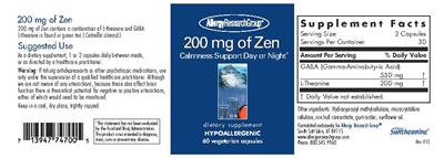 Photo of the Allergy Research Group 200 mg of Zen label