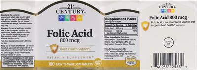 Photo of the 21st Century Folic Acid 800 mcg label