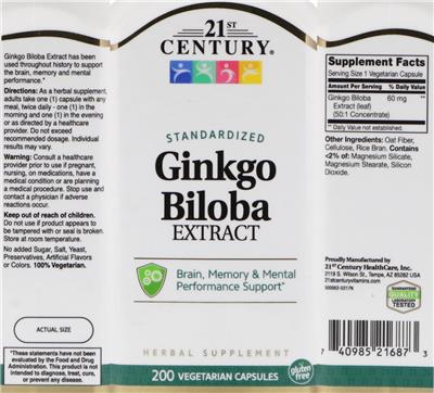 Photo of the 21st Century Gingko Biloba Extract label