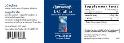 Photo of the Allergy Research Group L-Citrulline label