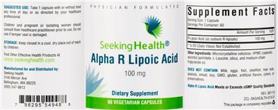 Photo of the Seeking Health Alpha R Lipoic Acid 100 mg label