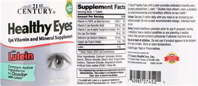Photo of the 21st Century Healthy Eyes with Lutein label