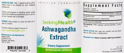 Photo of the Seeking Health Ashwagandha Extract label