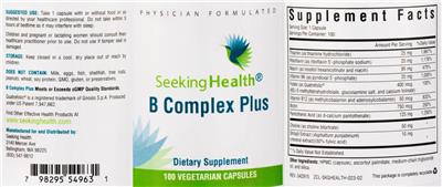 Photo of the Seeking Health B Complex Plus label