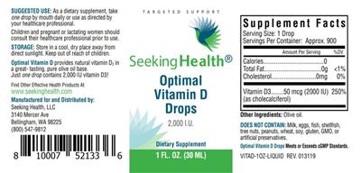 Photo of the Seeking Health Optimal Vitamin D Drops 2,000 IU label