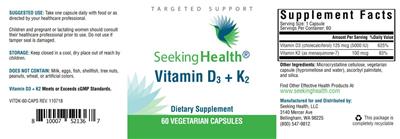 Photo of the Seeking Health Vitamin D3 + K2 label
