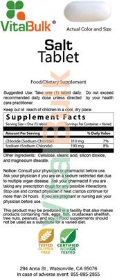 Photo of the VitalBulk Salt Tablet label