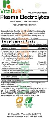 Photo of the VitalBulk Plasma Electrolytes label