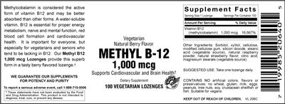 Photo of the Vitamer Laboratories Methyl B-12 1,000 mcg Natural Berry Flavor Lozenges label