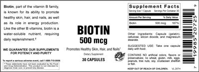Photo of the Vitamer Laboratories Biotin 500 mcg label