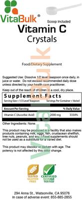 Photo of the VitalBulk Vitamin C Crystals label