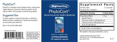 Photo of the Allergy Research Group PhytoCort label
