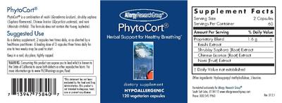 Photo of the Allergy Research Group PhytoCort label