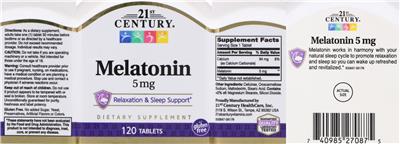 Photo of the 21st Century Melatonin 5 mg label