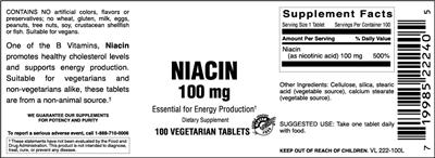 Photo of the Vitamer Laboratories Niacin 100 mg label