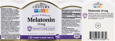 Photo of the 21st Century Melatonin 10 mg label