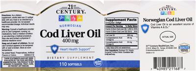 Photo of the 21st Century Norwegian Cod Liver Oil 400 mg label
