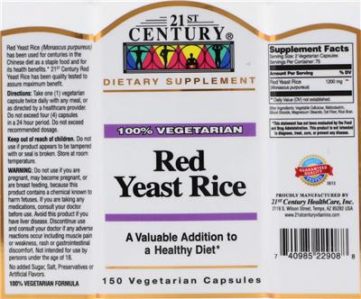 Photo of the 21st Century Red Yeast Rice label