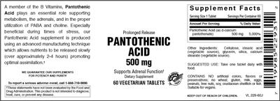 Photo of the Vitamer Laboratories Pantothenic Acid 500 mg label
