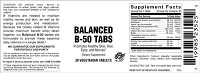 Photo of the Vitamer Laboratories Balanced B-50 Tabs label