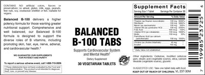 Photo of the Vitamer Laboratories Balanced B-100 Tabs label