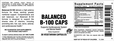 Photo of the Vitamer Laboratories Balanced B-100 Caps label