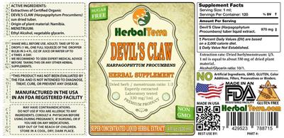 Photo of the Herbal Terra Devil's Claw Sugar Free label