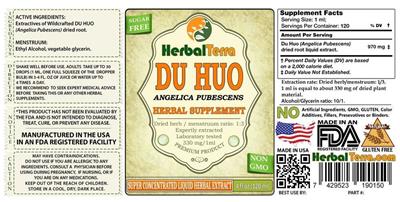 Photo of the Herbal Terra Du Huo label