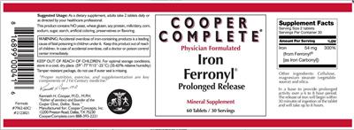 Photo of the Cooper Complete Iron Ferronyl Prolonged Release label