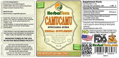 Photo of the Herbal Terra Camucamu Sugar Free label