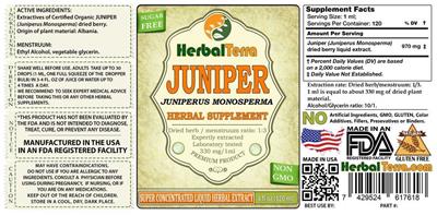 Photo of the Herbal Terra Juniper Juniperus monosperma label
