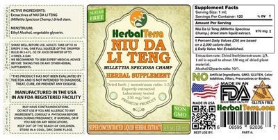 Photo of the Herbal Terra Niu Da Li Teng label
