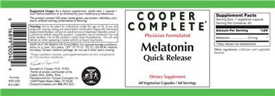 Photo of the Cooper Complete Melatonin Quick Release label