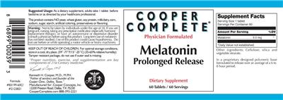 Photo of the Cooper Complete Melatonin Prolonged Release label